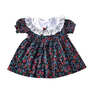 Vtg Somersalts Baby Dress Size 3 Floral With Lace  Collar